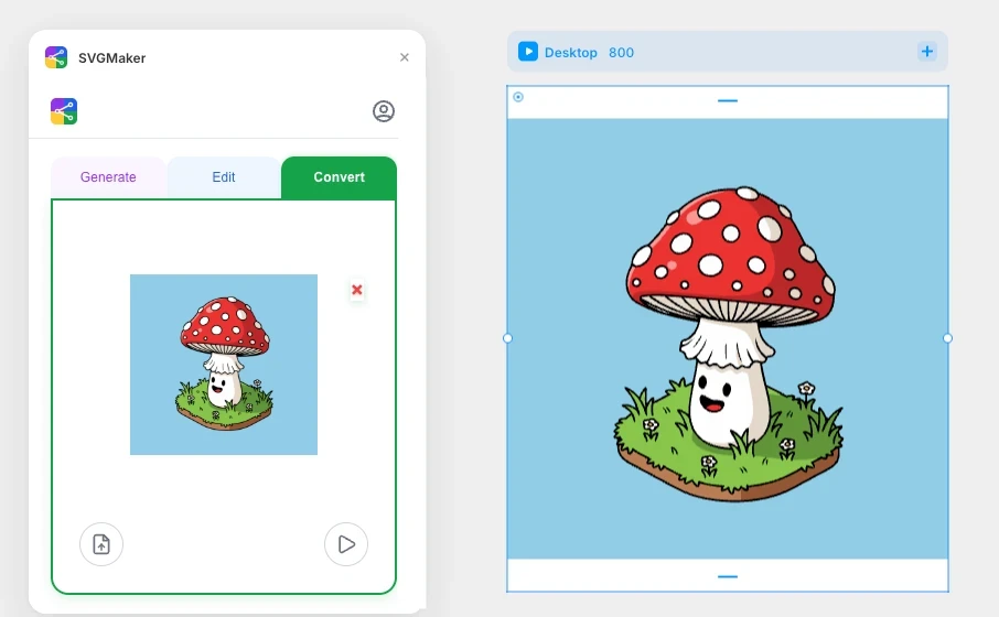 SVGMaker Convert tab in Framer - AI raster to SVG conversion