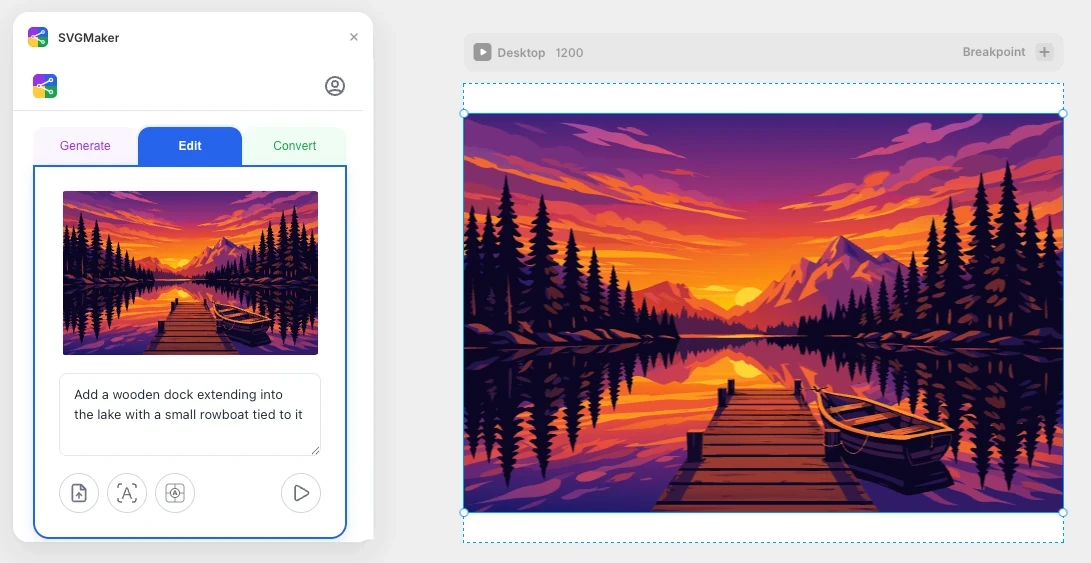 SVGMaker Edit tab in Framer - AI-powered SVG editing with natural language