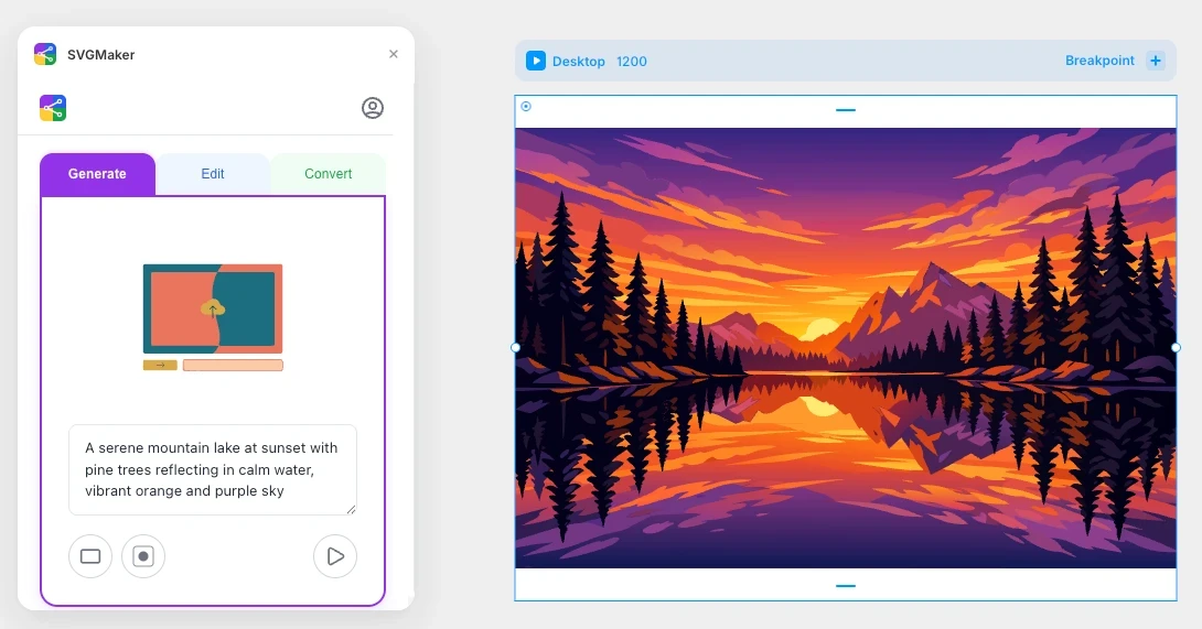 SVGMaker Generate tab in Framer - AI SVG generation from text prompts